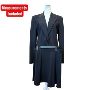 Active Seller! Vintage DKNY 100% Wool Black Skirt Suit Blazer & Midi Skirt